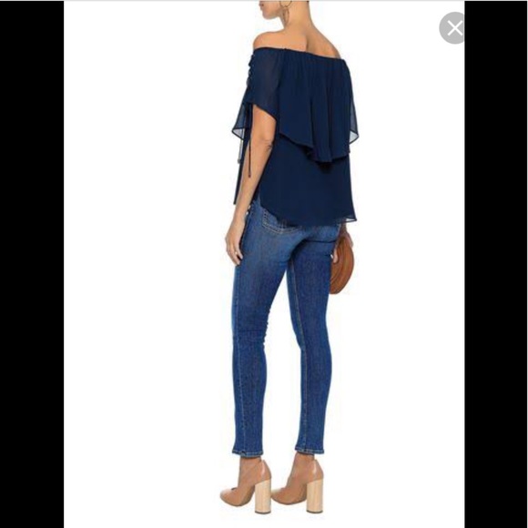 Off the Shoulder Chiffon Top with Lace up Detail. - Picture 3 of 4